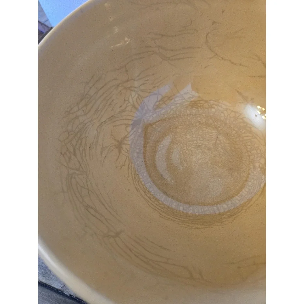 Vintage Williams & Sonoma Large Mixing Bowl Yellow Stoneware Raised Hearts READ
